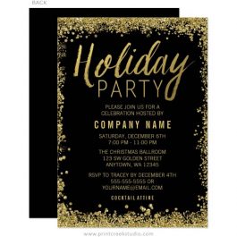 Gold Glitter Holiday Party Invitations