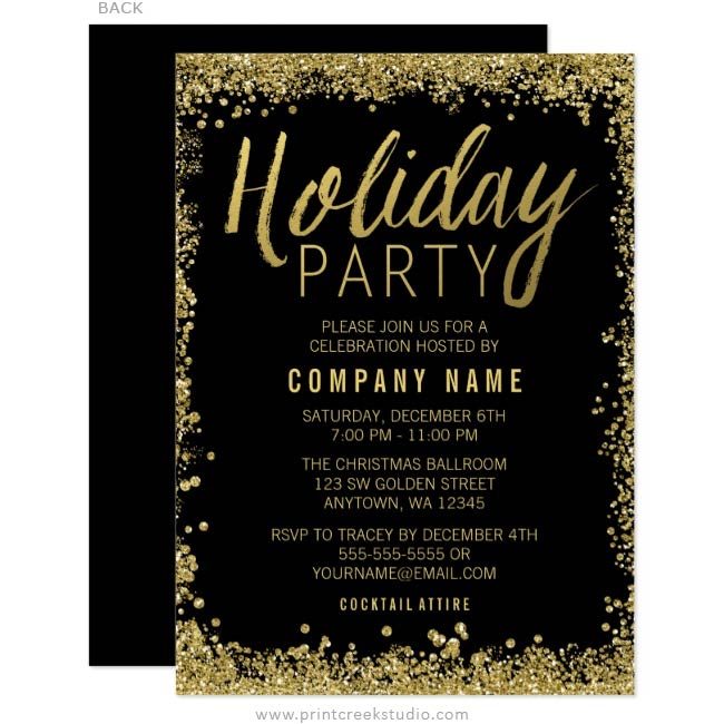 Gold Glitter Holiday Party Invitations