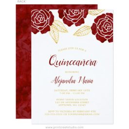 Burgundy Gold Quinceanera Invitations