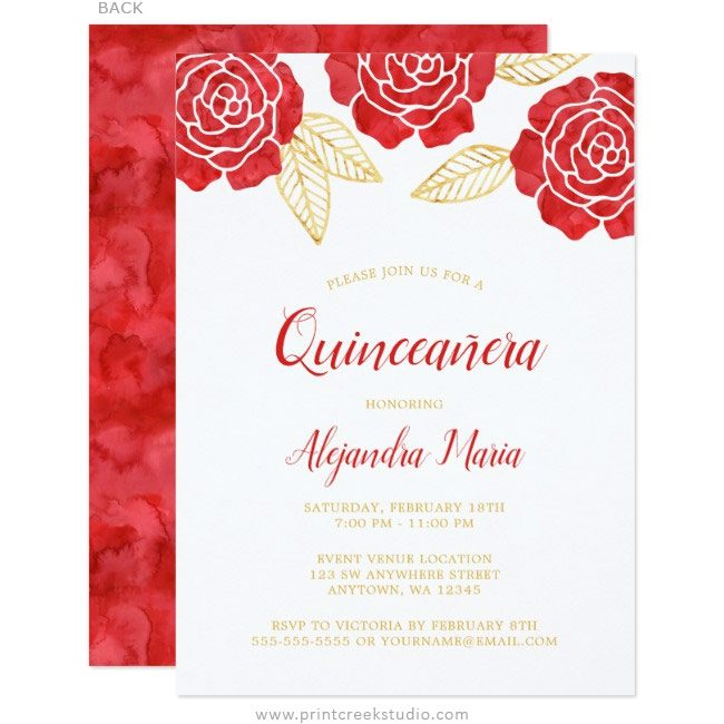 Red Gold Quinceanera Invitations