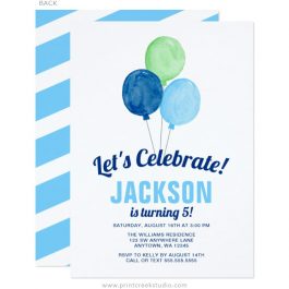 Balloons boy birthday party invitations