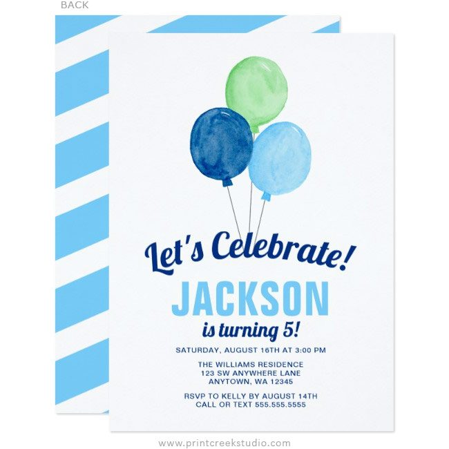Balloons boy birthday party invitations
