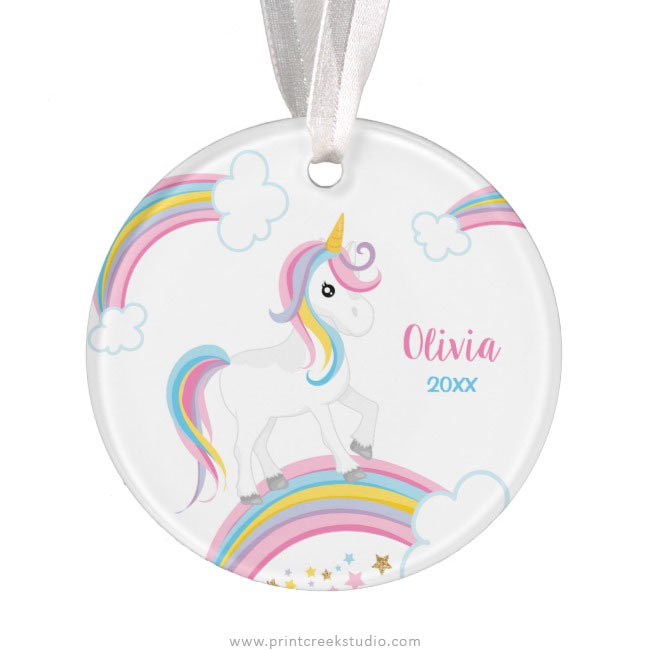 Unicorn Personalized Christmas Ornament - Print Creek Studio Inc