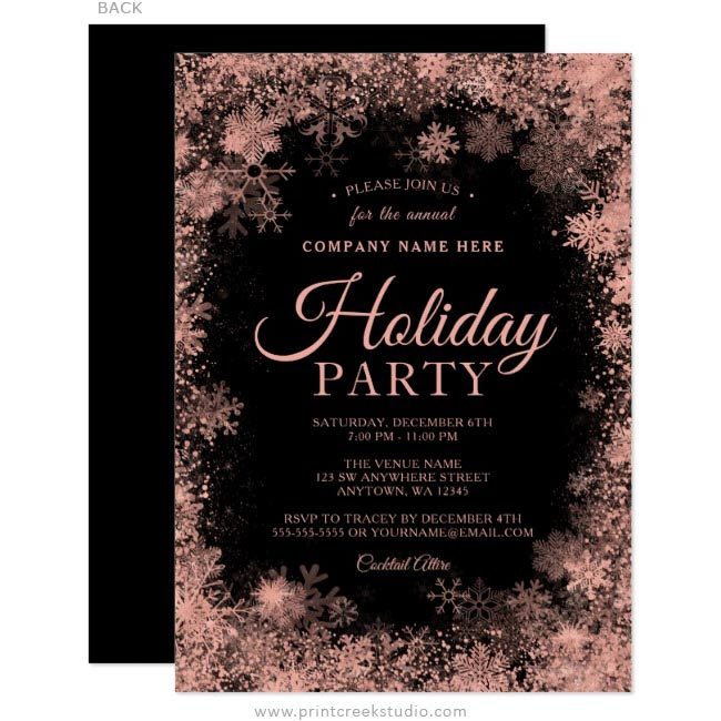 Rose gold holiday party invitations