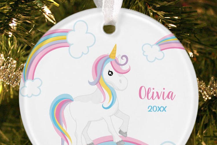 Unicorn kids Christmas ornament