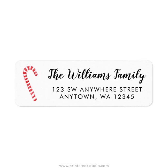 Candy cane Christmas return address labels