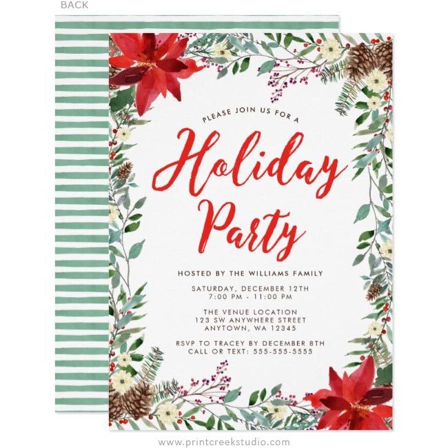Watercolor holiday party invitations