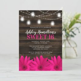 Rustic Pink Daisy Sweet 16 Invitations