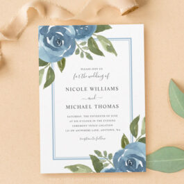 Elegant Dusty Blue Watercolor Floral Wedding Invitations