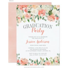 Watercolor Flower Graduation Party Invitations