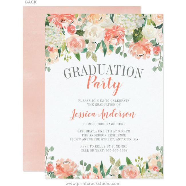 Watercolor Flower Graduation Party Invitations