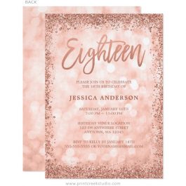 Rose gold 18th birthday invitations