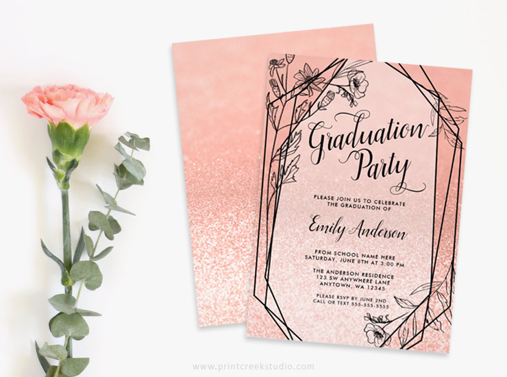 Rose gold graduation party invitations.