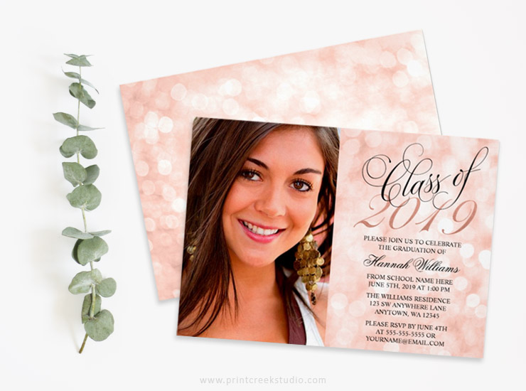 Rose gold photo graduation invitations.