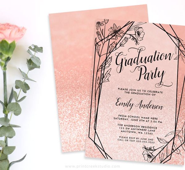 Modern Rose Gold Graduation Party Invitations