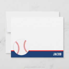Red Blue Baseball Personalized Flat Note Card
