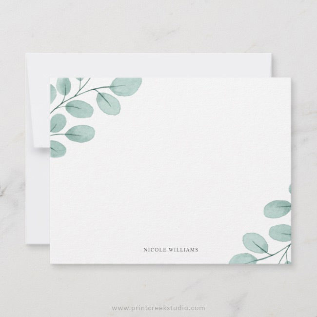 Watercolor Eucalyptus Personalized Stationery Note Card