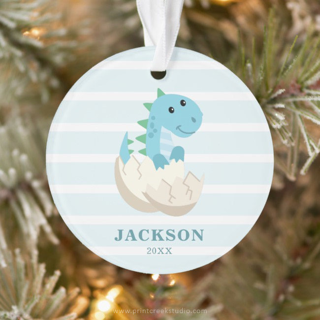 Dinosaur personalized kids Christmas ornament