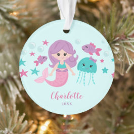 Cute Mermaid Personalized Girl Christmas Ornament