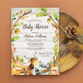 Rustic Watercolor Woodland Animals Baby Shower Invitation