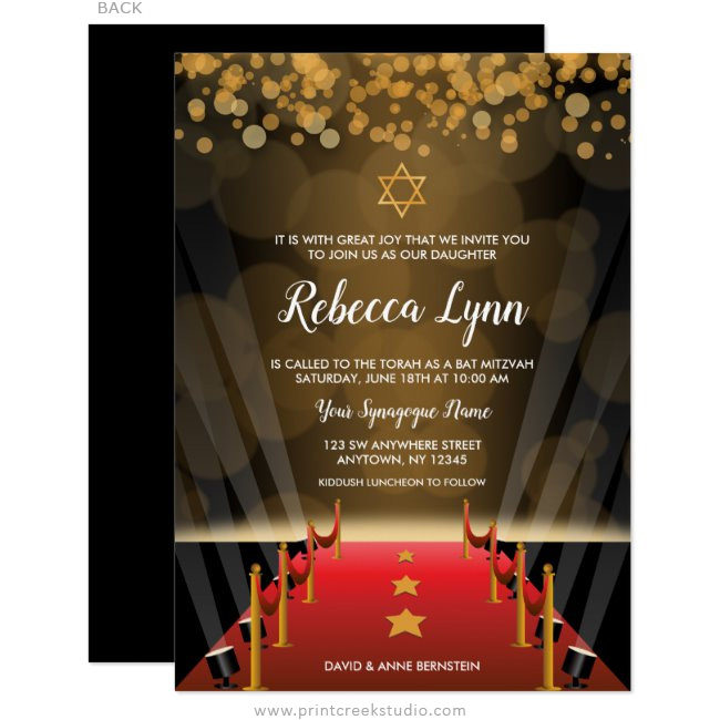 Red Carpet Star Hollywood Bat Mitzvah Invitations