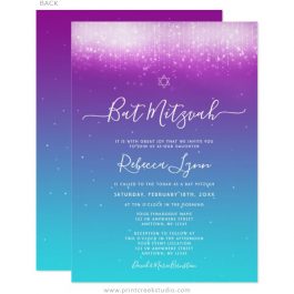 Glam Purple Teal Bat Mitzvah Invitations