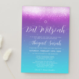 Glam Purple Teal Bat Mitzvah Invitations