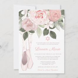 Pink Floral Ballet Bat Mitzvah Invitations