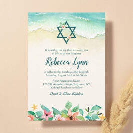 Watercolor Floral Beach Bat Mitzvah Invitation