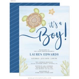 Watercolor Sea Turtle Boy Baby Shower Invitations