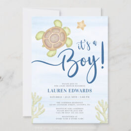 Watercolor Sea Turtle Boy Baby Shower Invitations