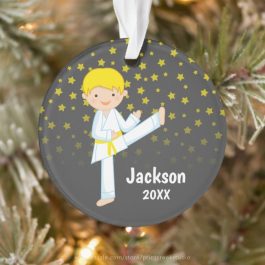 Taekwondo Yellow Belt Boy Personalized Ornament