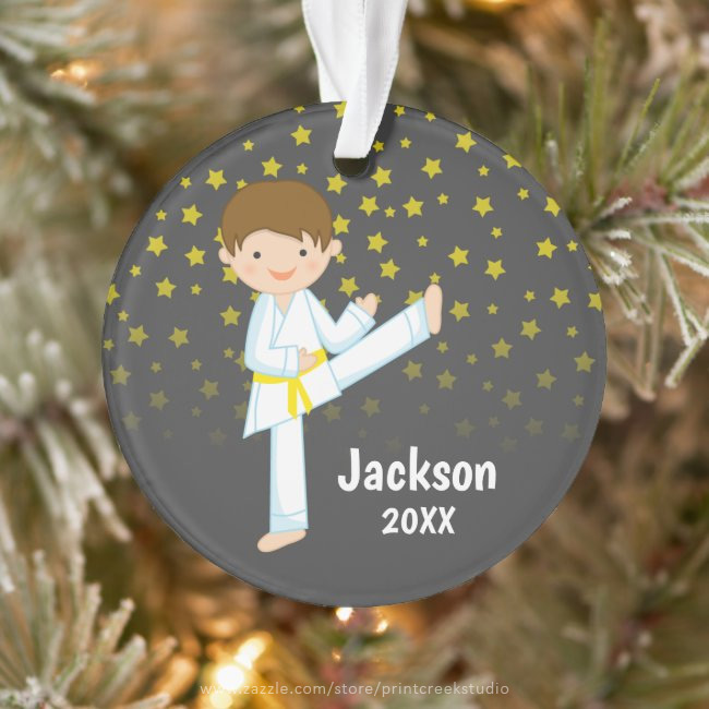 Taekwondo Yellow Belt Boy Personalized Ornament