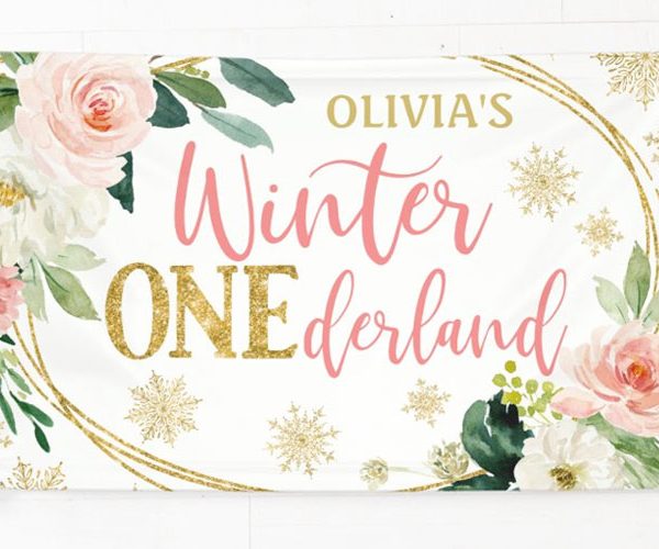 Cute Winter ONEderland Birthday Banners for a Girl