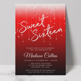 Modern Lights Red Black Sweet 16 Invitation Template