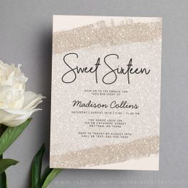 Champagne Brush Glitter Sweet 16 Invitation Template