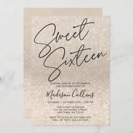 Chic Champagne Glitter Sweet 16 Invitation