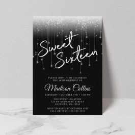 Modern Lights Black and White Sweet 16 Invitation Template