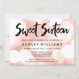 Modern Rose Gold Glitter Lights Sweet 16 Invitation