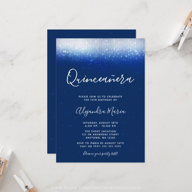 Glam Navy Blue Quinceanera Invitations