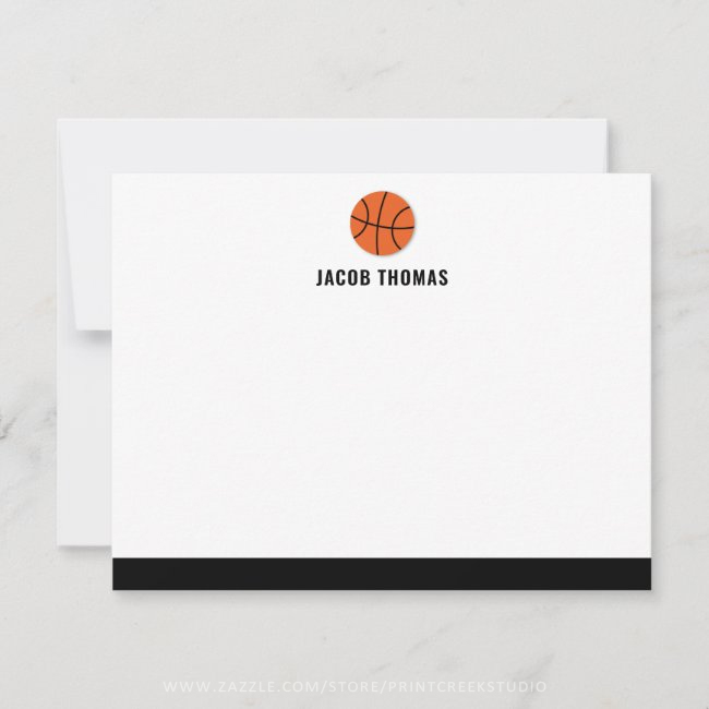 Modern Basketball Personalized Flat Note Card For Kids