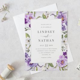 Elegant Purple Floral Botanical Wedding Invitation Template