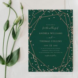 Emerald Green Rose Gold Glitter Geometric Wedding Invitation