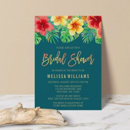 Tropical Watercolor Flowers Bridal Shower Invitation