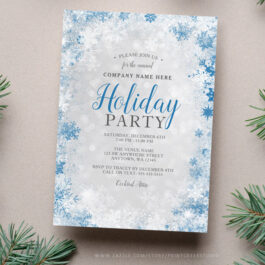 Silver Blue Snowflake Corporate Holiday Party Invitation Template
