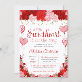 Rose Sweetheart Balloon Valentine Girl Baby Shower Invitation