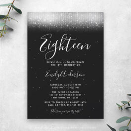 Glam Black and White 18th Birthday Invitation Template