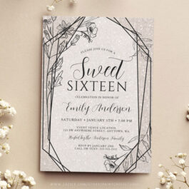 Modern Floral Champagne Glitter Sweet 16 Invitation