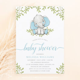 Modern Greenery Elephant Boy Baby Shower Invitation