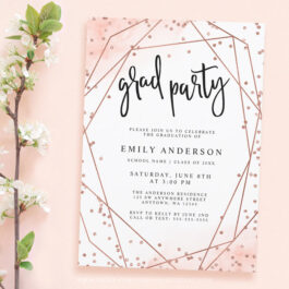 Rose Gold Faux Glitter Geometric Graduation Party Invitation